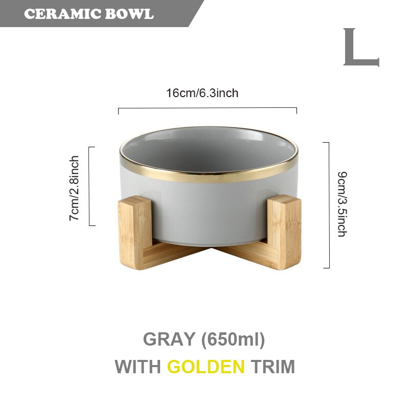 Ceramic Food/Water Bowl with Bamboo Stand