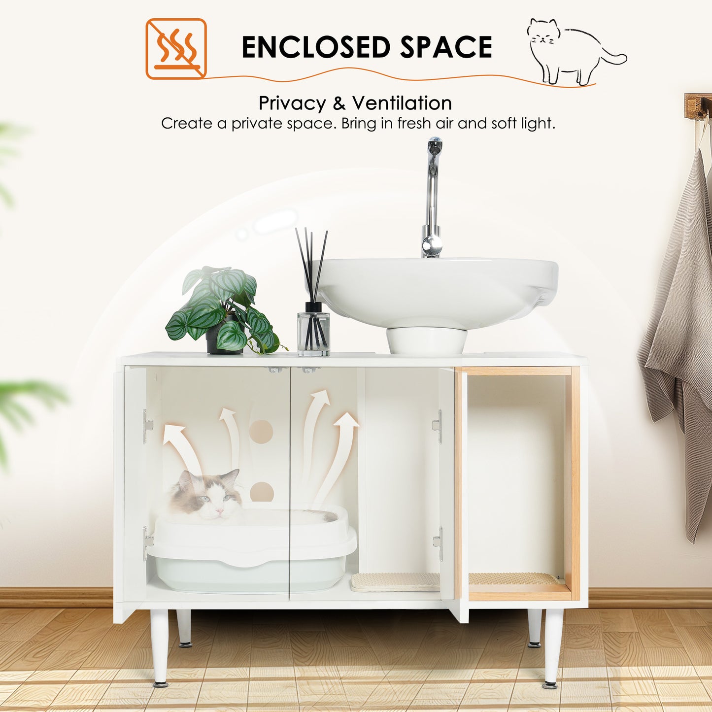 Bathroom sink cabinet/enclosed litter box