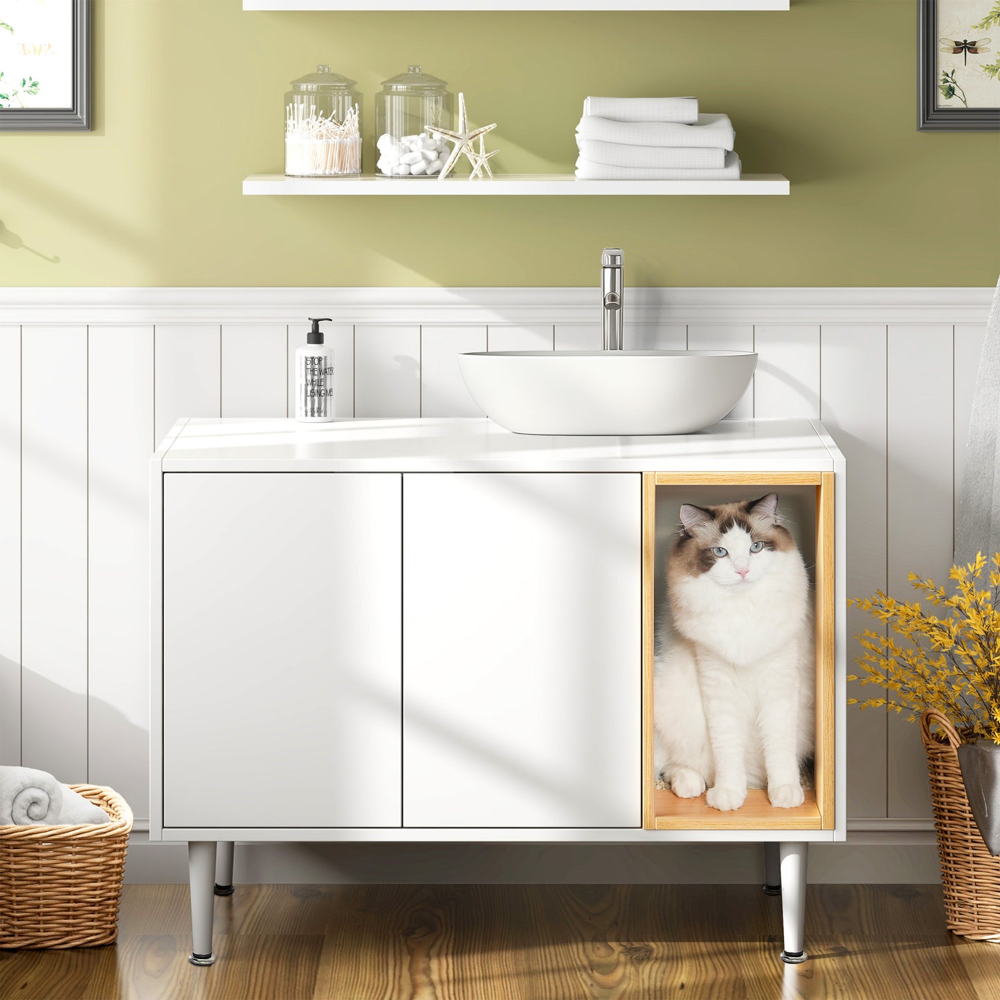 Bathroom sink cabinet/enclosed litter box