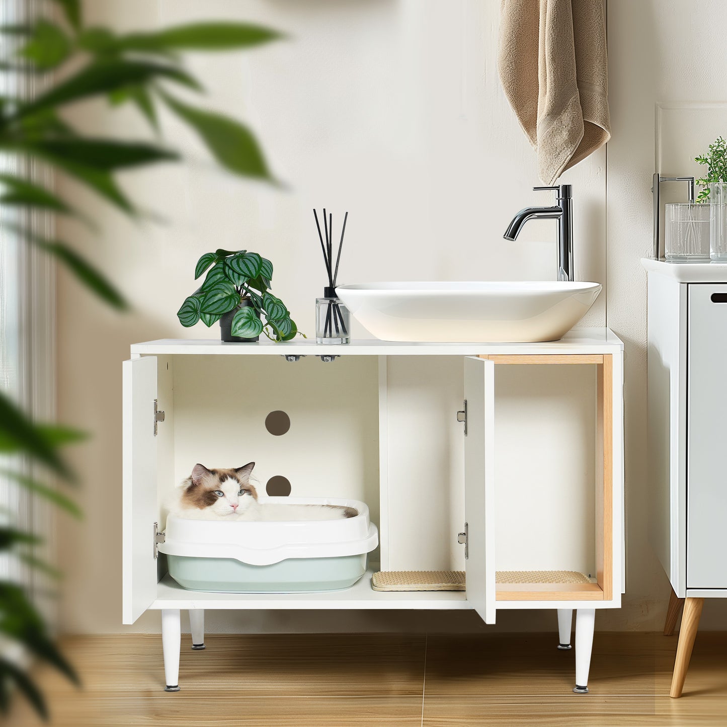 Bathroom sink cabinet/enclosed litter box