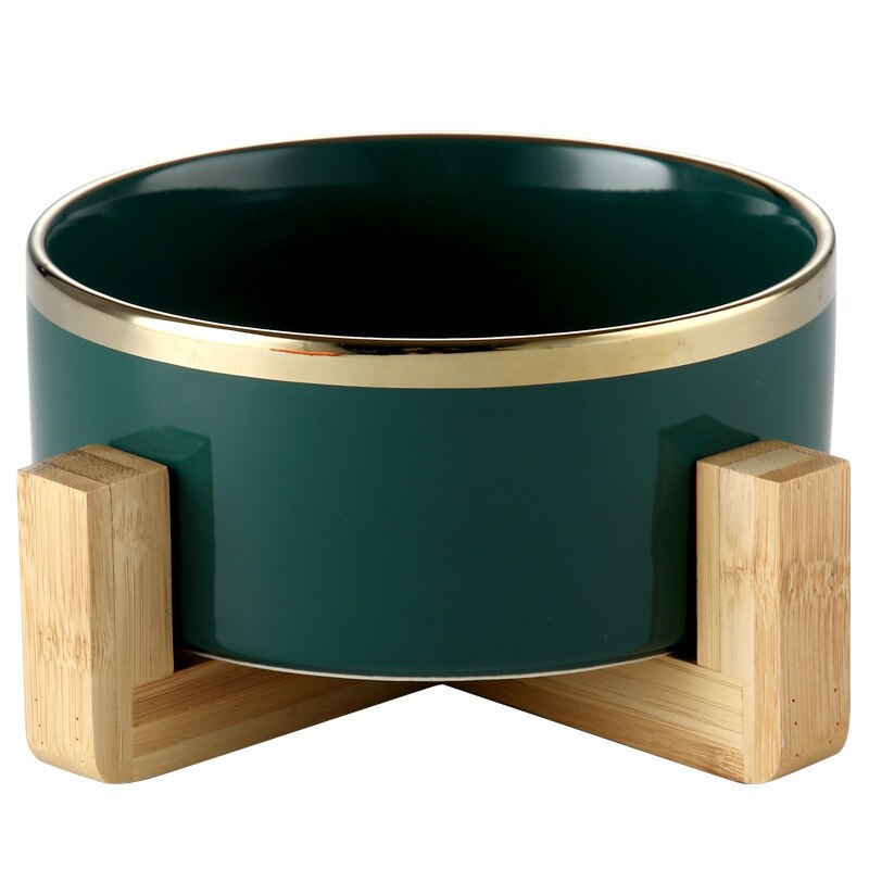 Ceramic Food/Water Bowl with Bamboo Stand