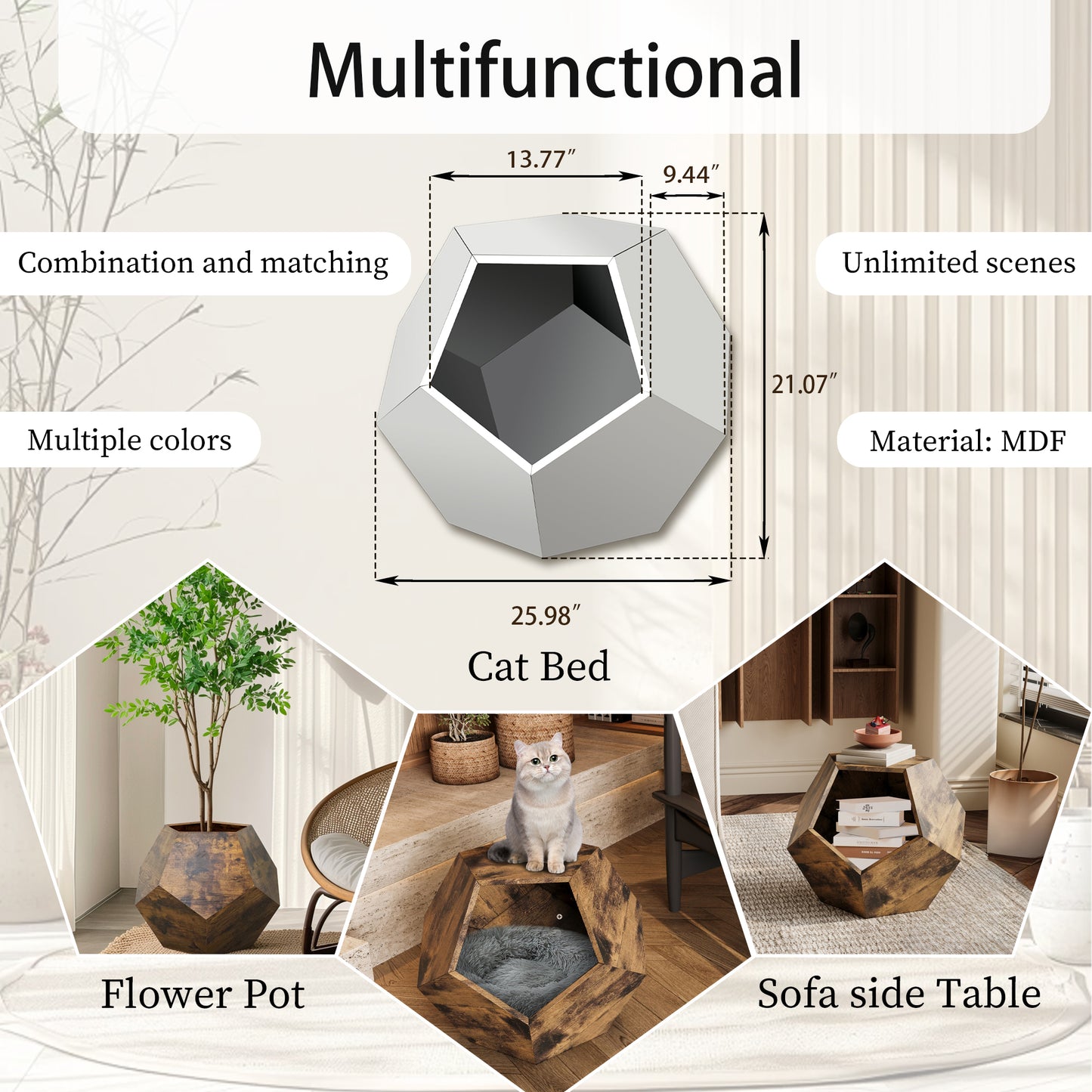 25.98'' geometric cat bed side table