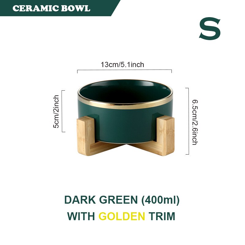 Ceramic Food/Water Bowl with Bamboo Stand