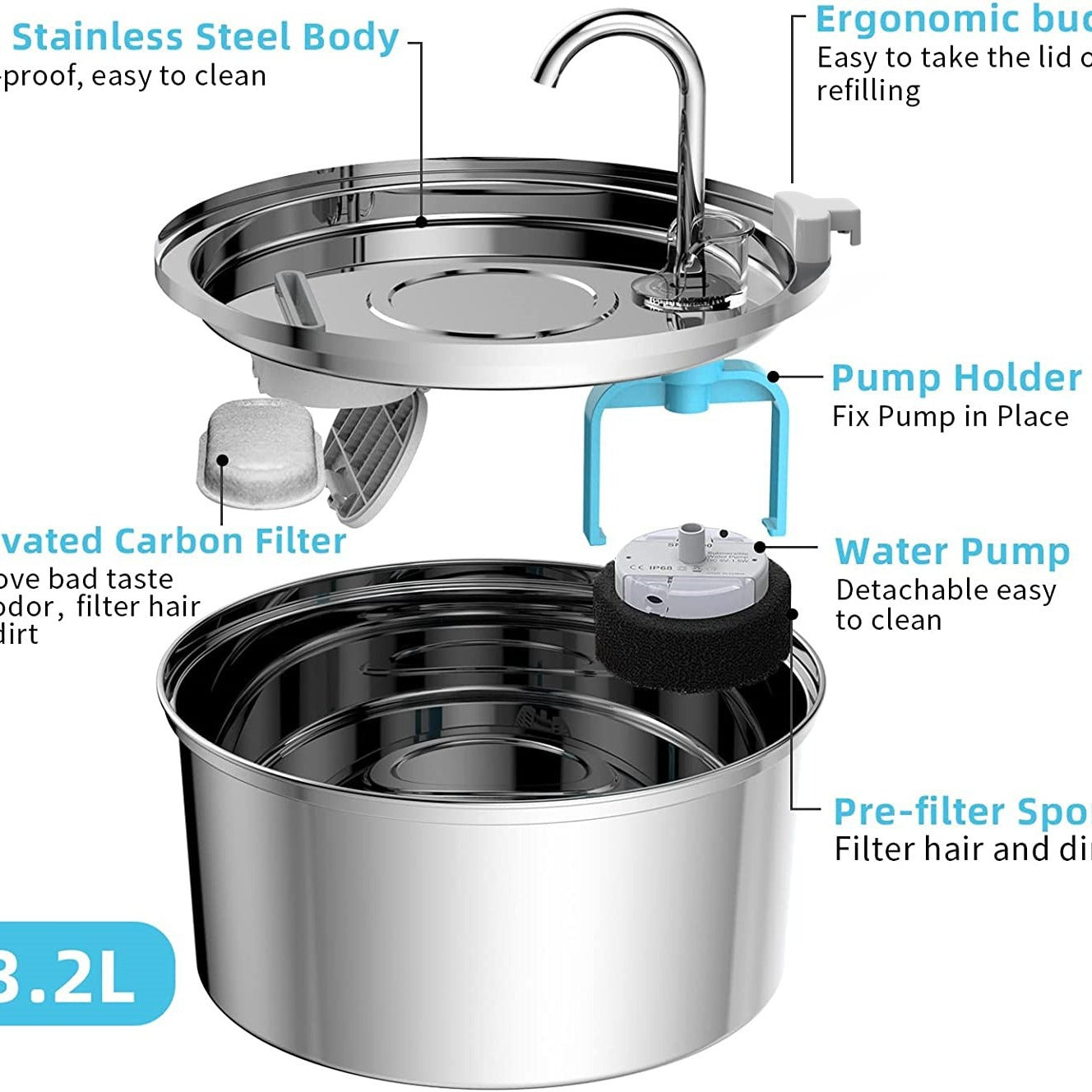 3.2L stainless steel water fountain