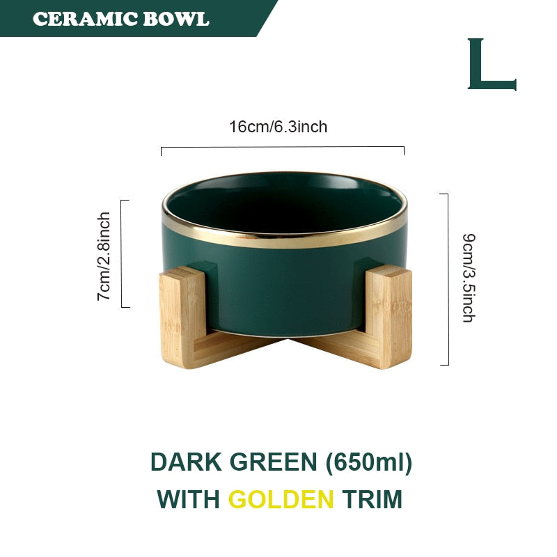 Ceramic Food/Water Bowl with Bamboo Stand