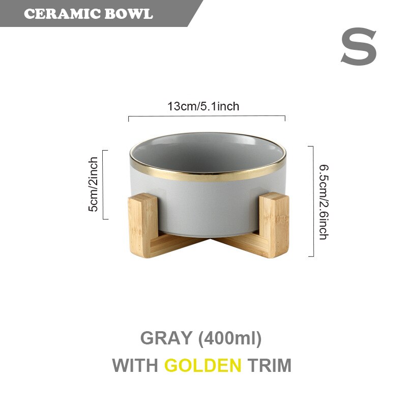 Ceramic Food/Water Bowl with Bamboo Stand